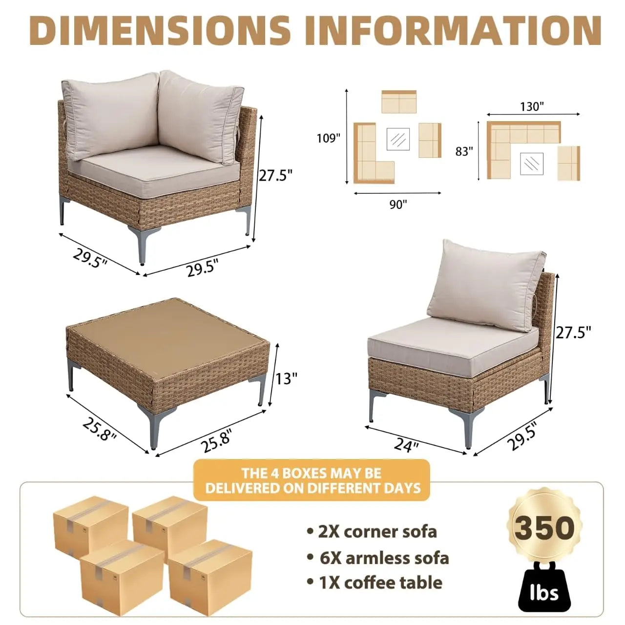 9-Piece Outdoor Patio Furniture Set, All-Weather Wicker Sectional Sofa with Coffee Table & Thick Anti-Slip Cushions