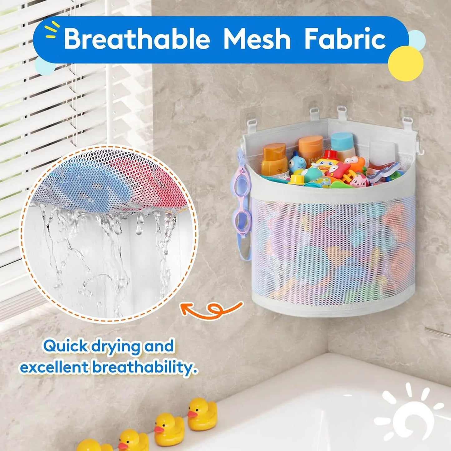 Kids Bath Toy Storage Bag – Large‑Capacity Hanging Mesh Organizer with Strong Suction Cups
