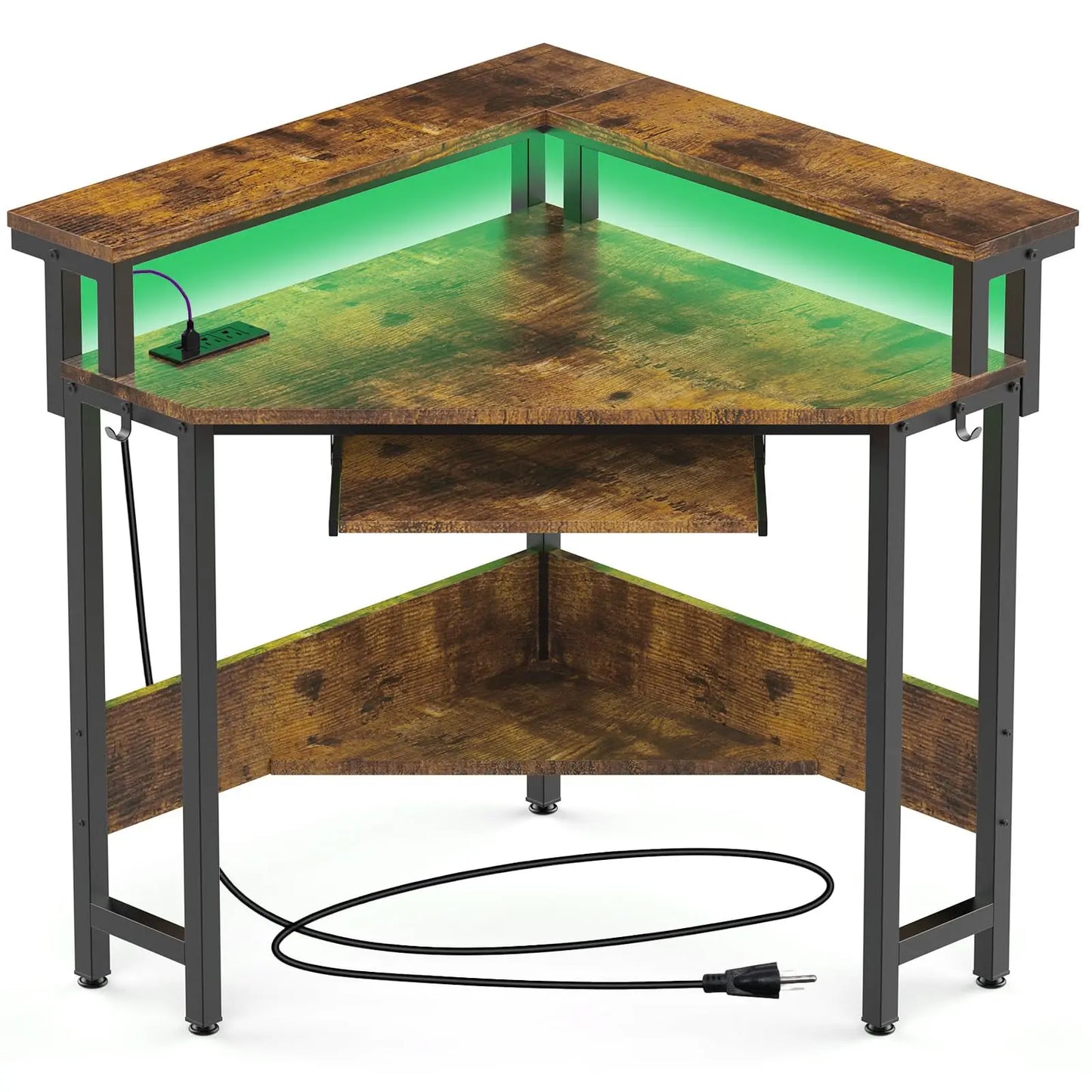 Corner Desk for Small Space with LED Lights