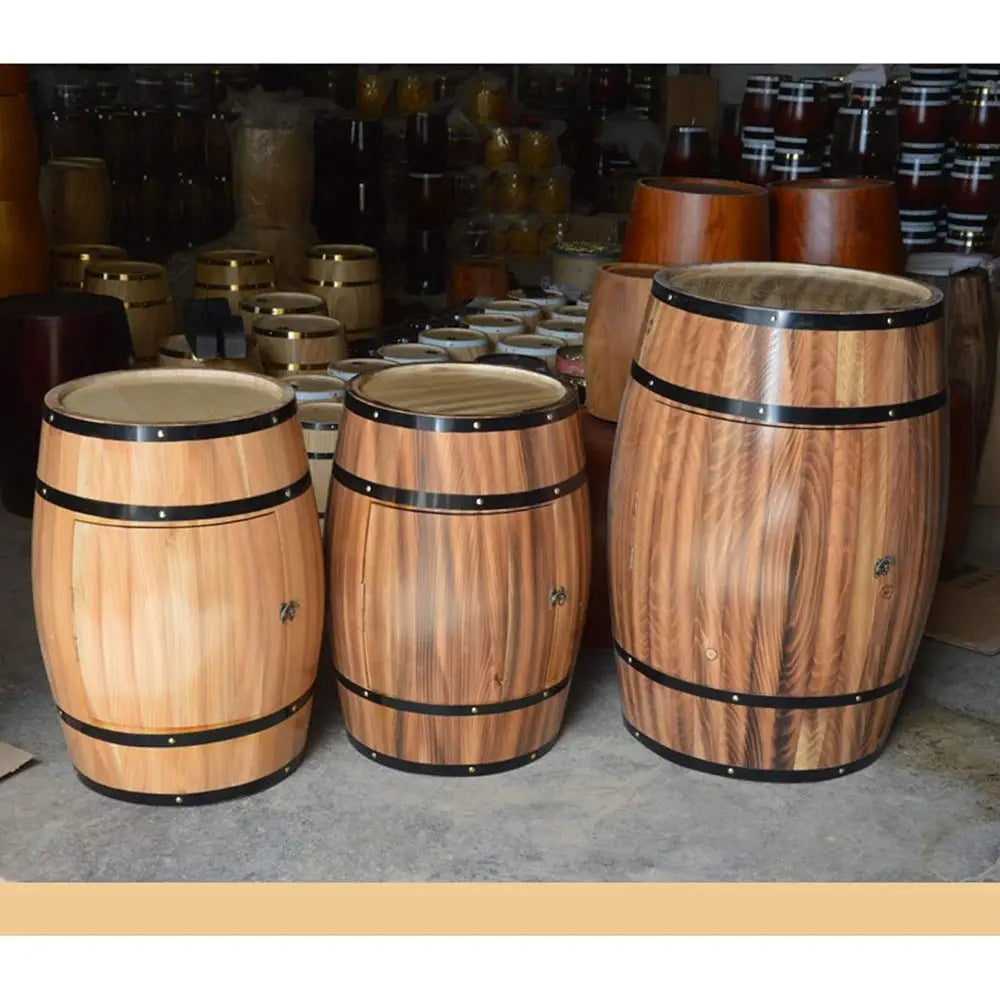 Solid Wood Oak Barrel Wine Cabinet with Locking Door - Decorative Barrel Display - Natural Wood Storage - Perfect Wine Cellar