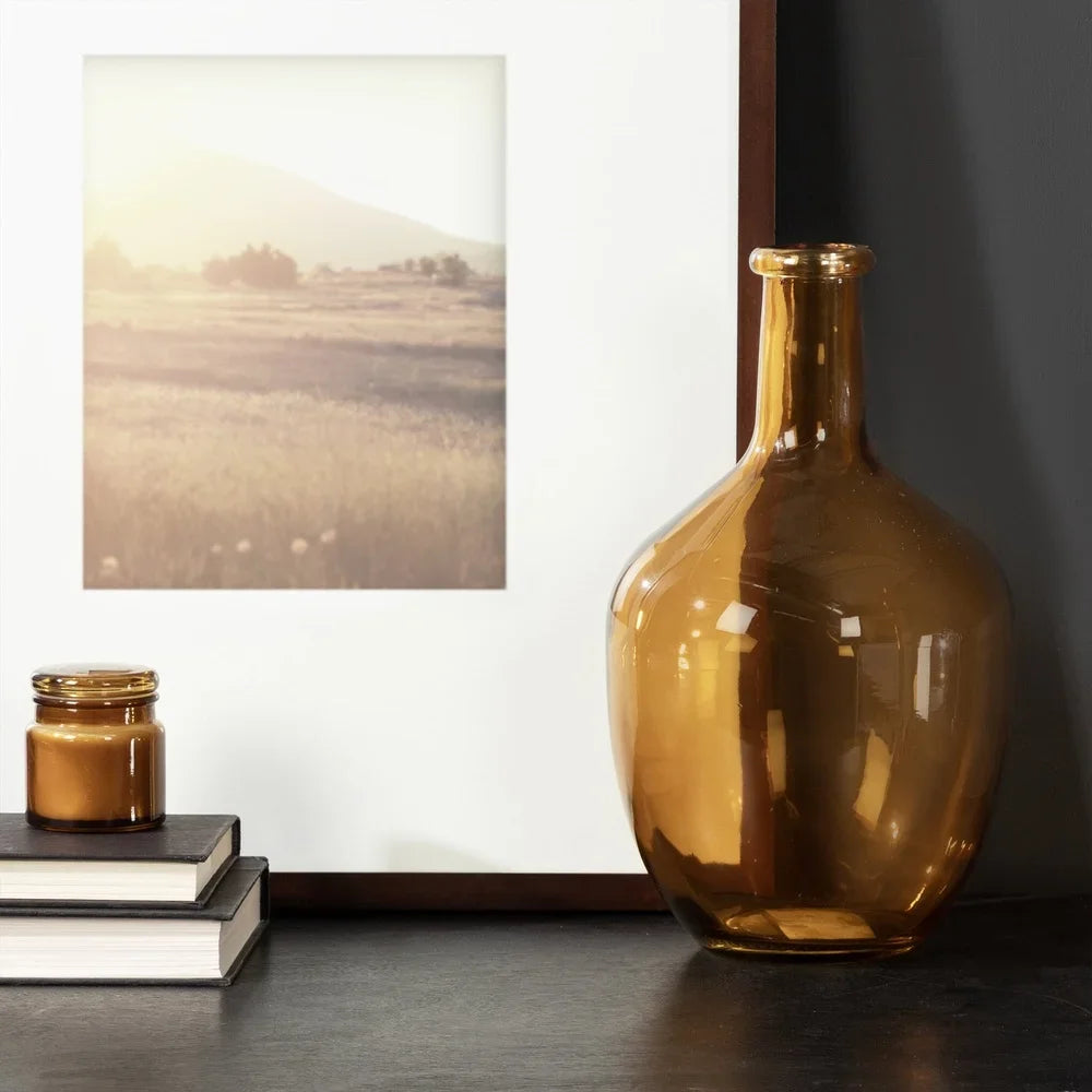 12" Amber Translucent Glass Vase – Elegant Decorative Tabletop Flower Vase, Durable & Easy to Clean