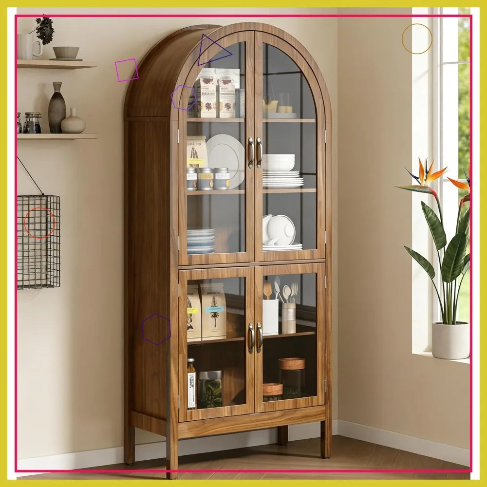 Heirloom Walnut Arched Sideboard 5-Tier Storage - 70" Tall