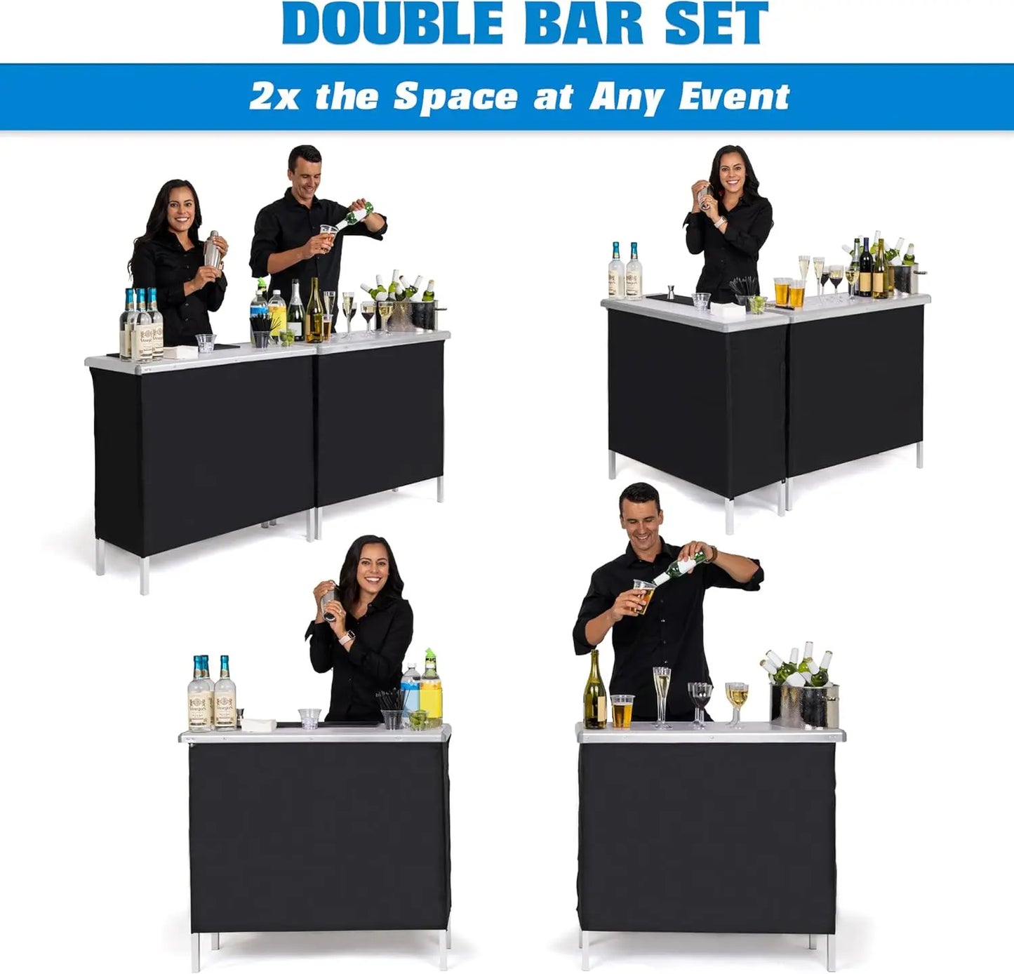 Portable Double Bar Table Set – Mobile Bartender Station with Carrying Case (Standard or LED)