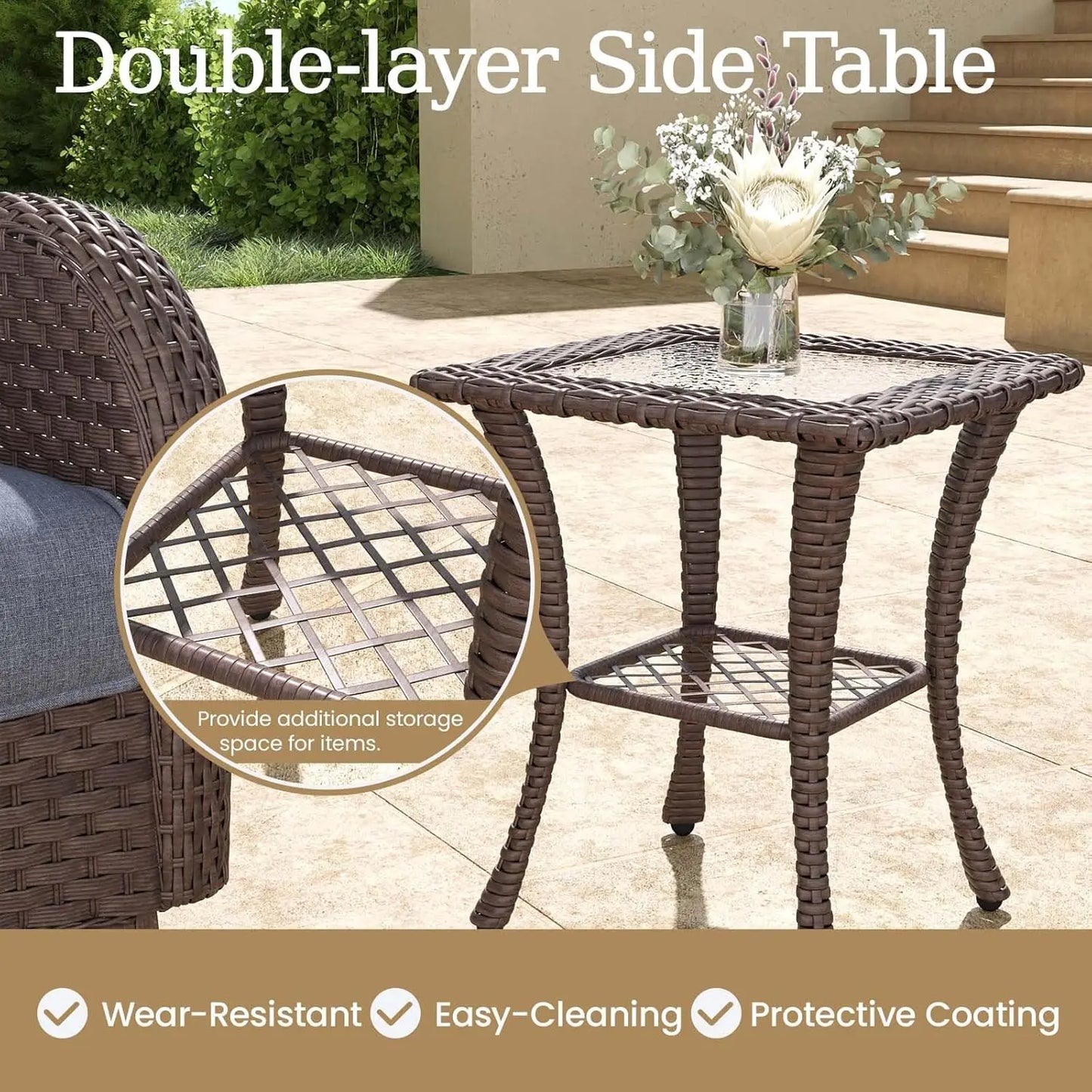6 Pieces Wicker Patio Furniture Set - 4 High Back Swivel Rocker Chairs and 2 tables
