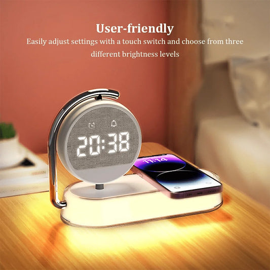 5-in-1 Minimalist Charging Station – Smart Bedside Alarm Clock & Night Light