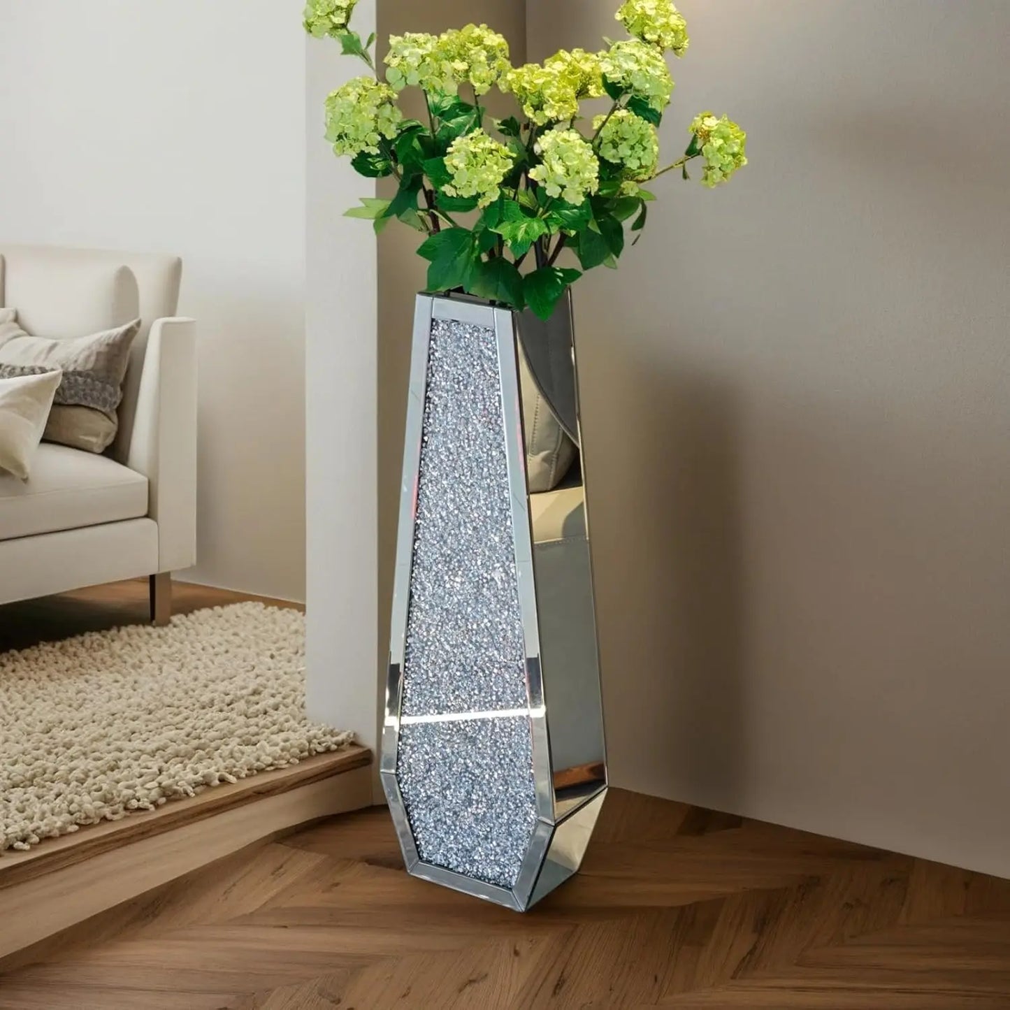 30" Large Crushed Diamond Mirrored Floor Vase – Double‑Sided Crystal Tall Decorative Vase for Home Décor