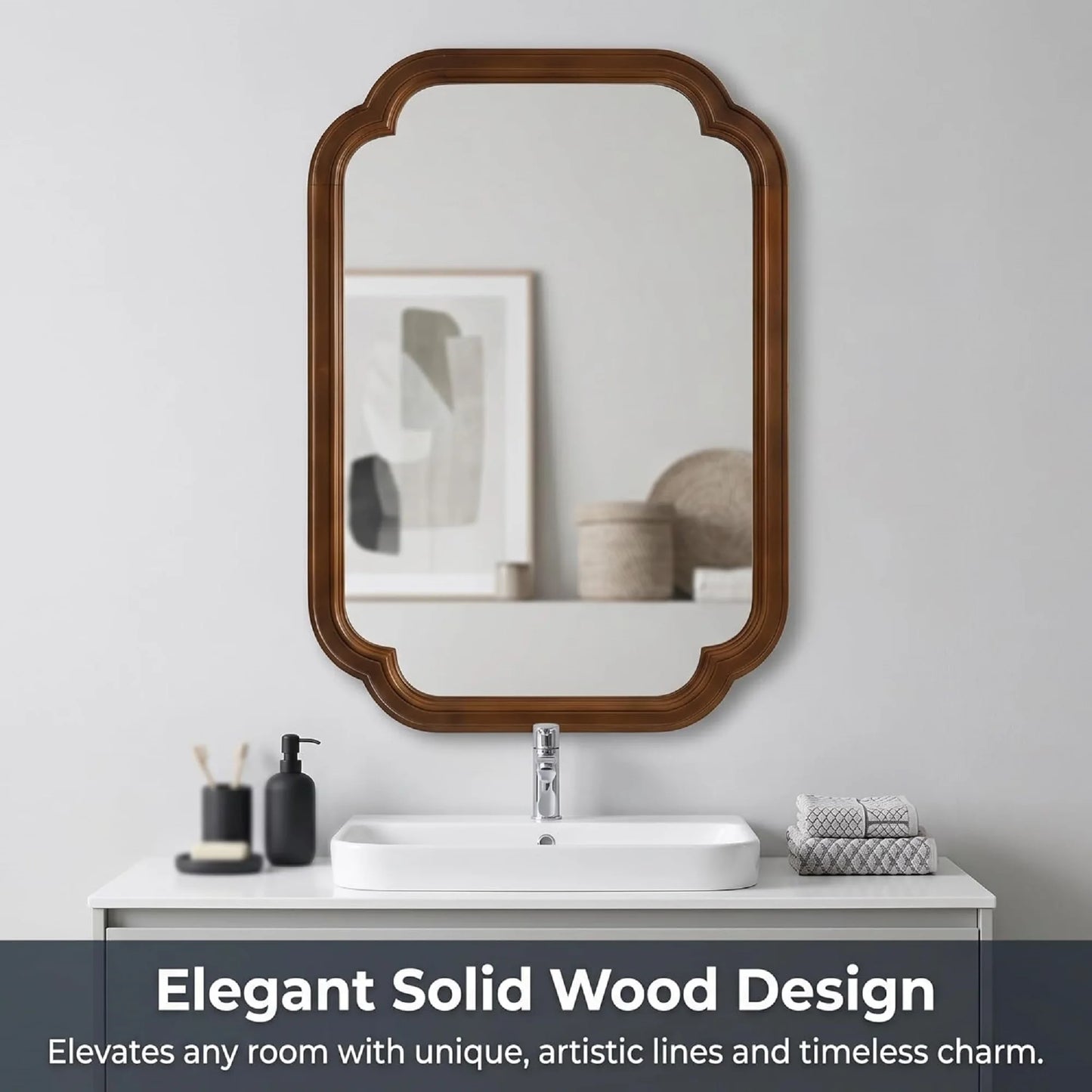 Dark Walnut Rounded Corner Mirror, 20" x 30"