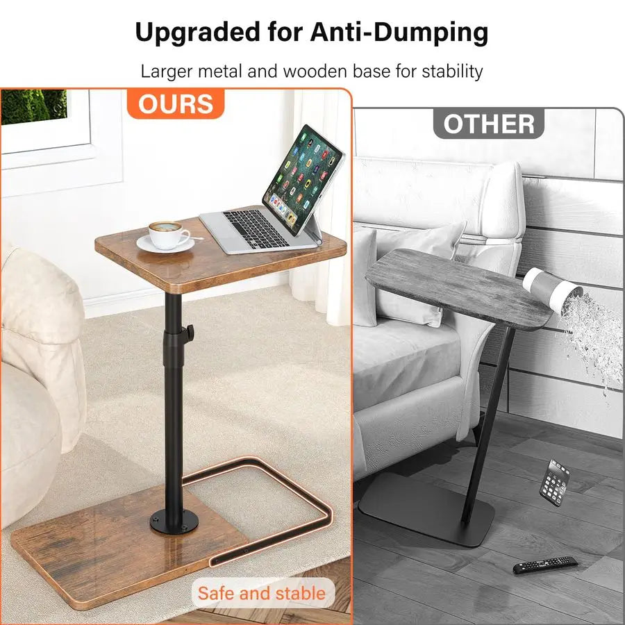 Adjustable Couch Tray Table – Height‑Adjustable with 360° Swivel Panel and Anti‑Slip Metal/Wood Base