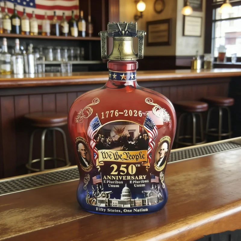 US 250th Anniversary We The People Whiskey Decanter, Decorative Glass Bottle for 4th of July Party & Home Bar Display