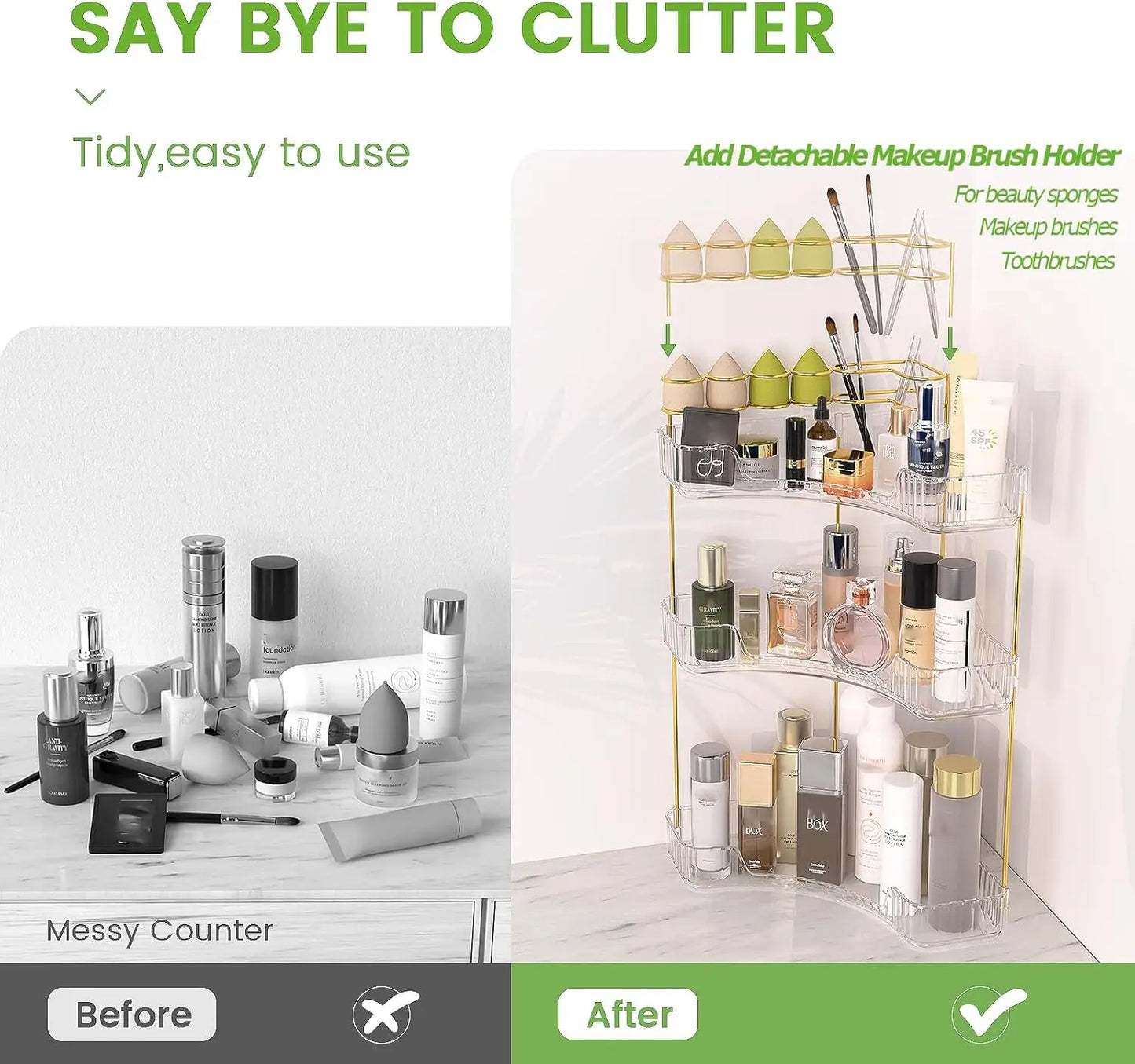 3-Tier Acrylic Corner Vanity Organizer – Luxury Makeup & Brush Station