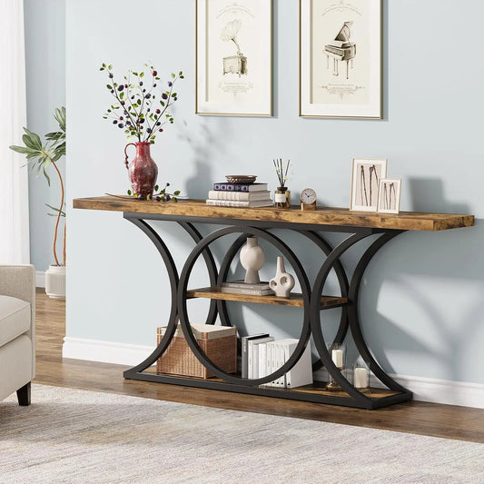 63" Extra Long Sofa Table, Rustic Entry Console Table