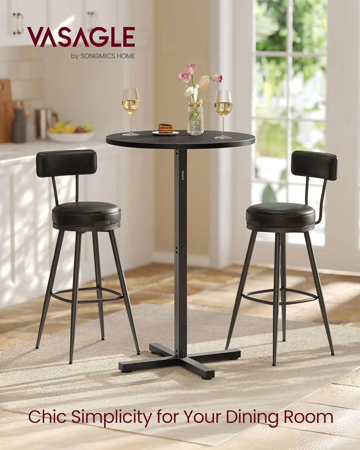 High Top Bar Pub/Cocktail Table Set of 2, Metal Frame