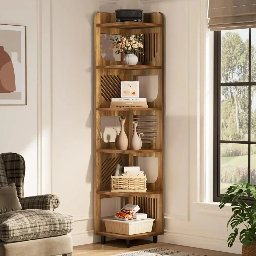 Freestanding Corner Display Shelf | Narrow Bookshelf & Storage Organizer