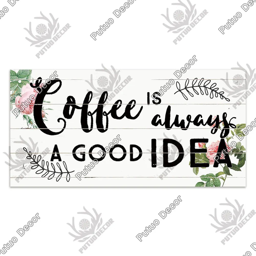 Decor Coffee Wooden Signs - Plaque Wood Plate Rustic Hanging for Cafe, Bar, or Kitchen