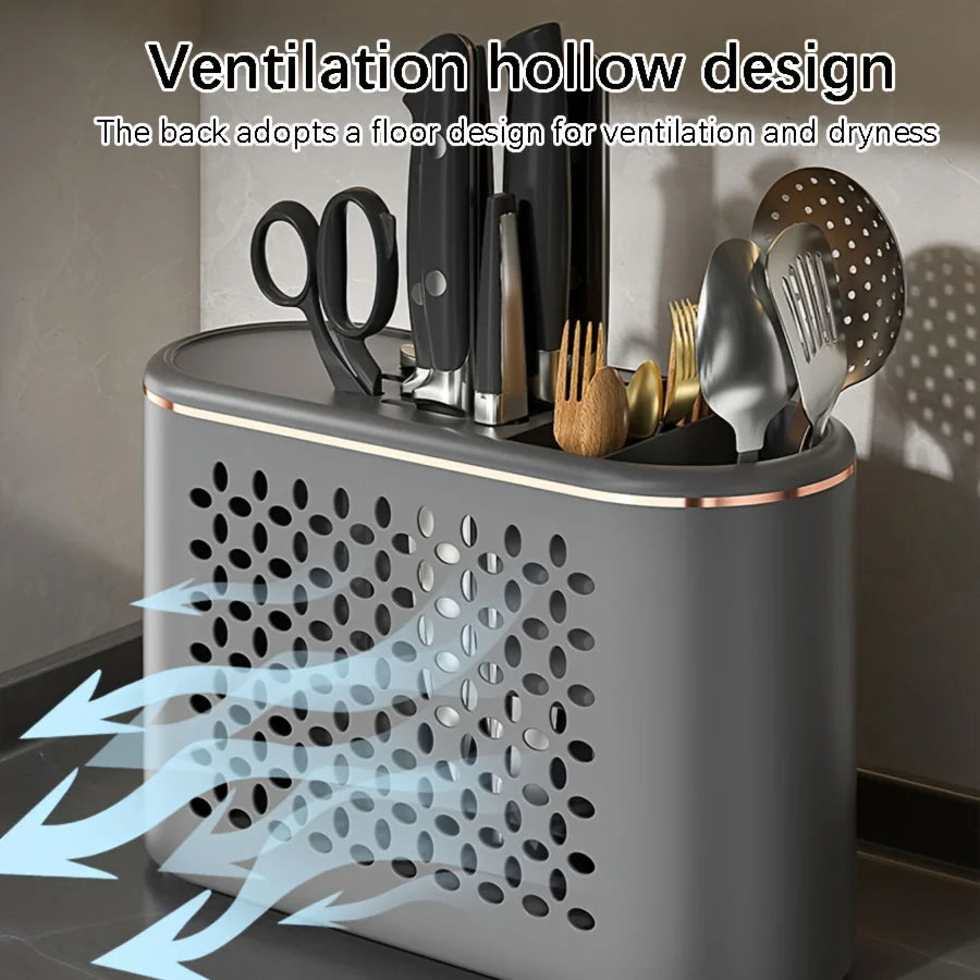 Multifunctional Kitchen Utensil Holder/Storage Rack with Drain Tray & Seasoning Box for Kitchen Countertop