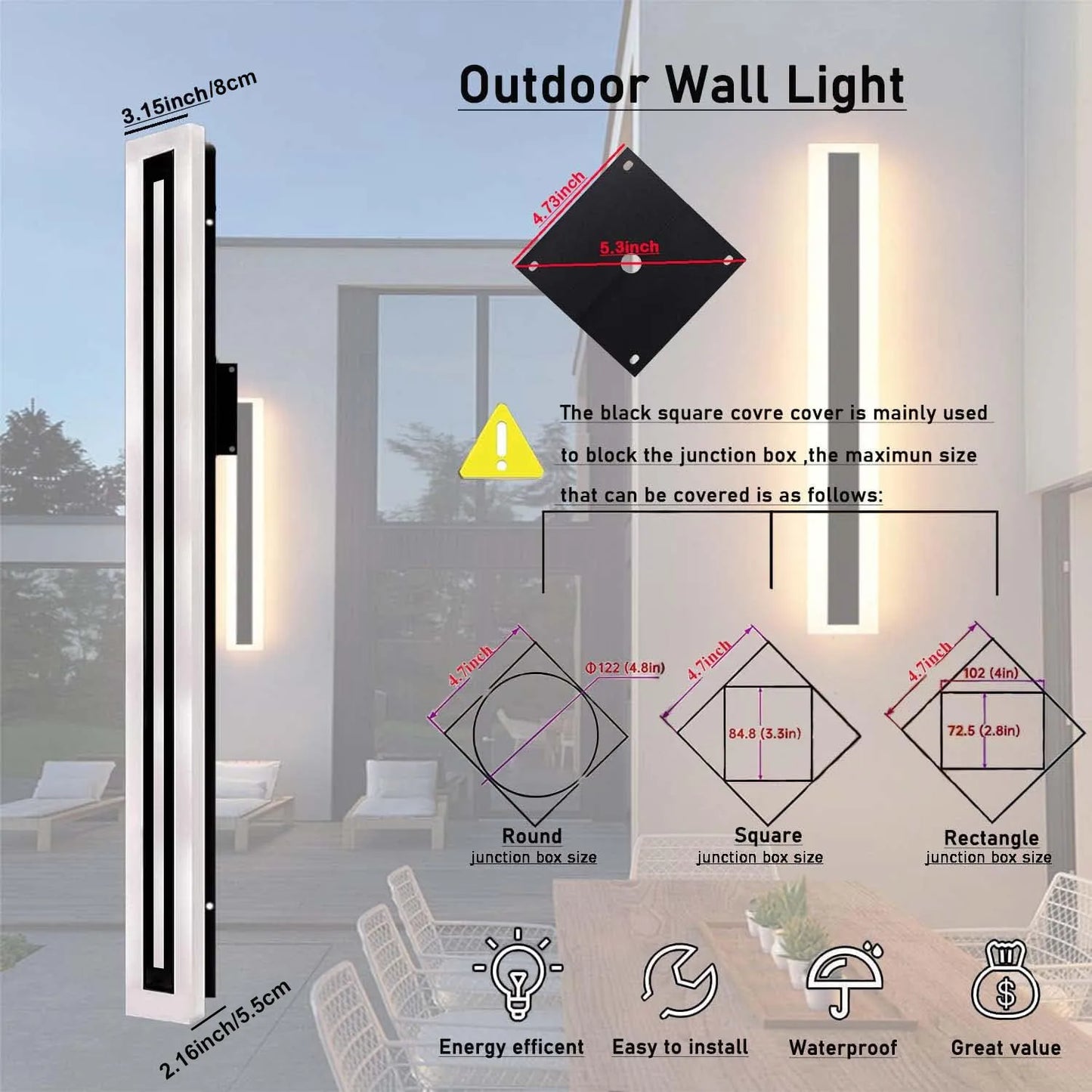 Outdoor Long Strip Modern LED Wall Lighting Fixture Lamps, Wall Sconce Fixture, Elegant Frosted White