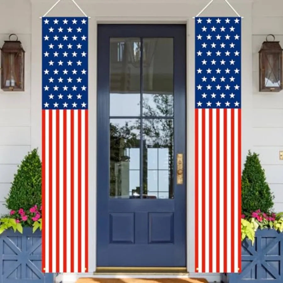 4th of July Outdoor Hanging Banners – Patriotic American Flag Porch Signs for Memorial, Veterans & Labor Day