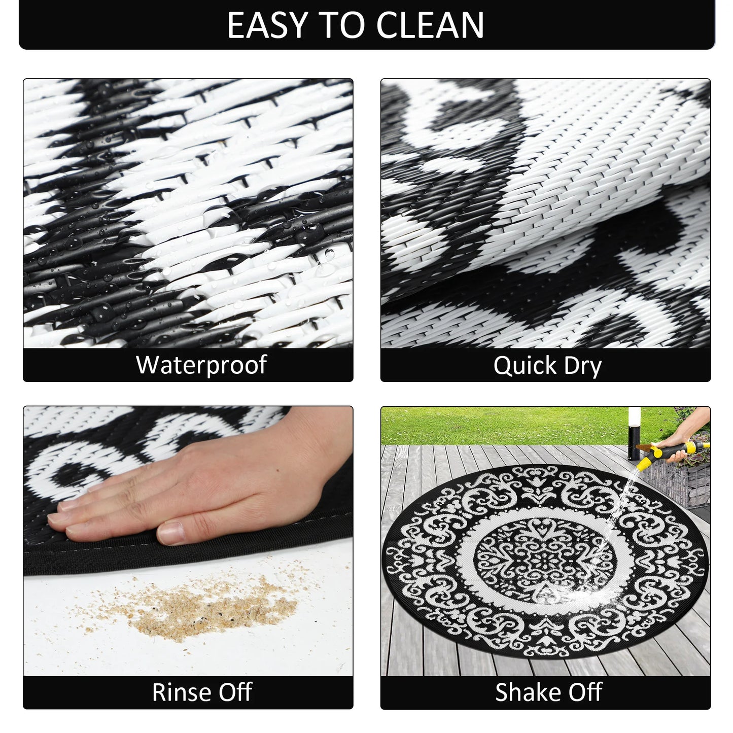 8ft Round Outdoor Patio Rug, Reversible,Lightweight