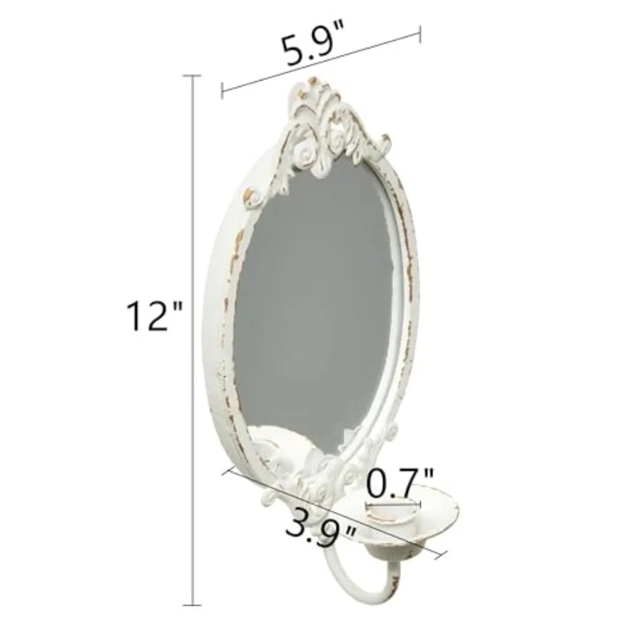 White Mirror Wall Candle Sconces Set of Two