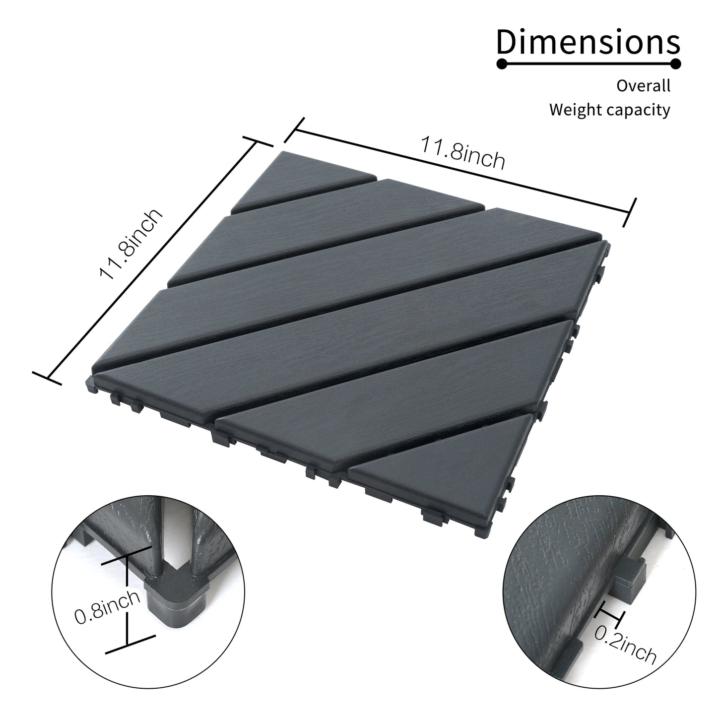 Interlocking Deck Tiles, 44 Pack, 12"x12" Square, Waterproof Outdoor All Weather Use