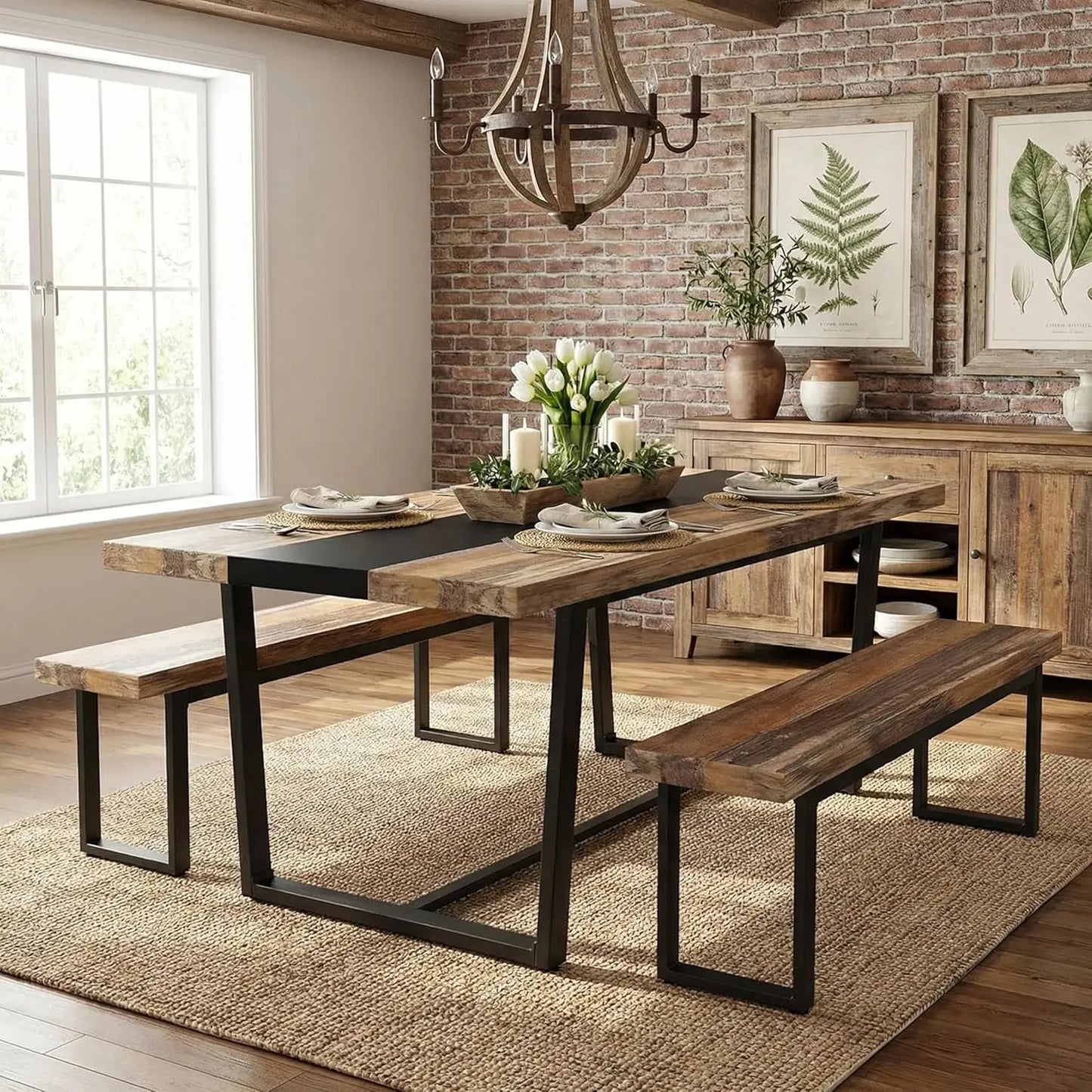 6ft Large Dinner Table, Rectangular Farmhouse Modern Long Industrial Conference Table