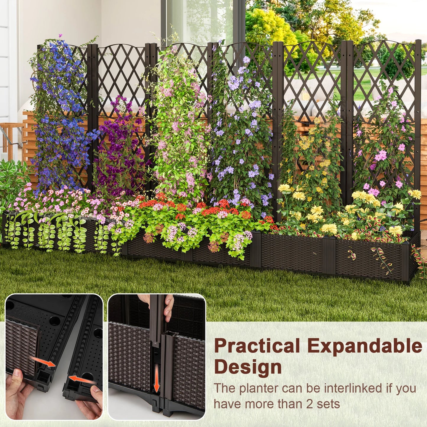 Raised Garden Bed w/Trellis Planter Box for Climbing Plants 32" x 16" x 48"