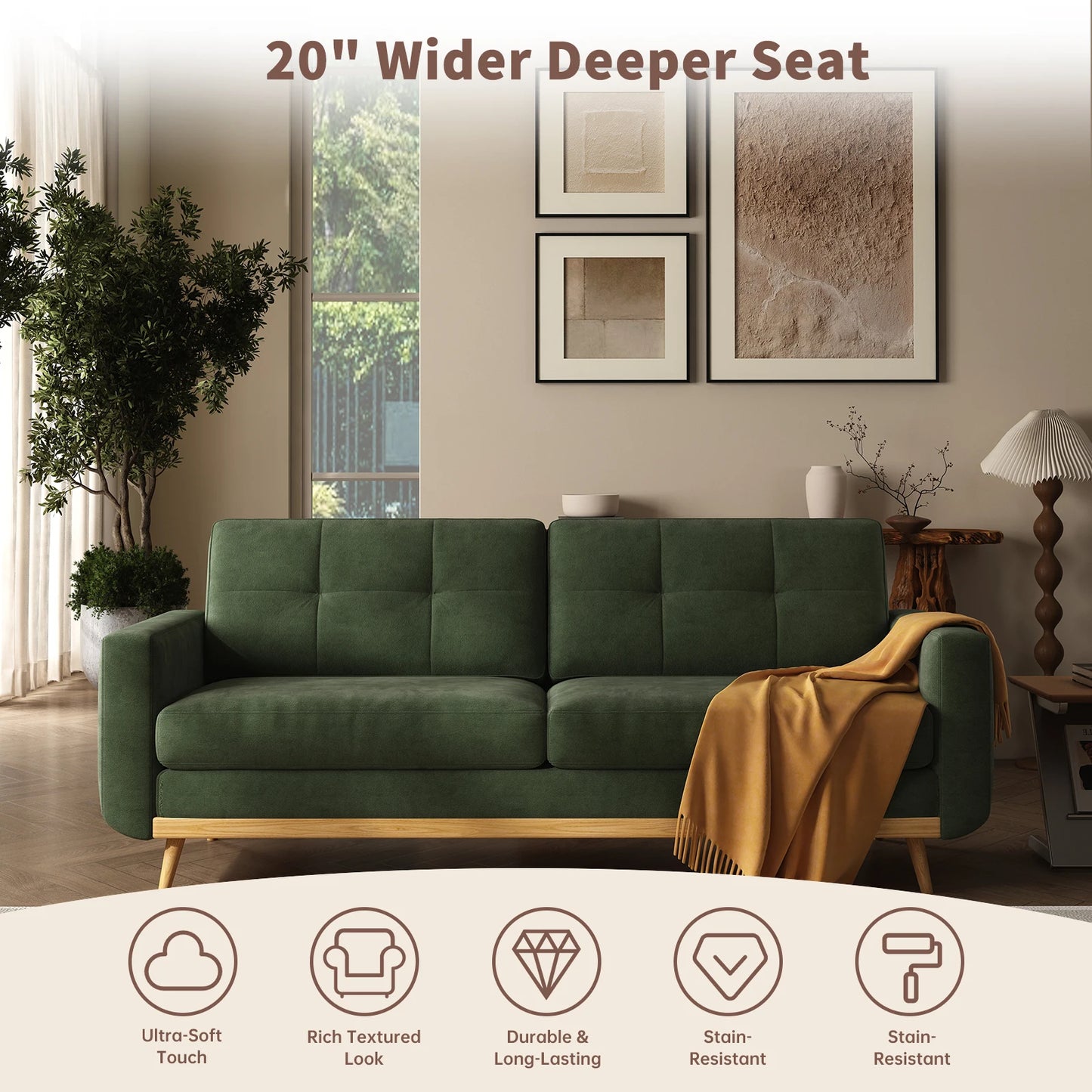 67-inch Retro Sofa with Wooden Legs