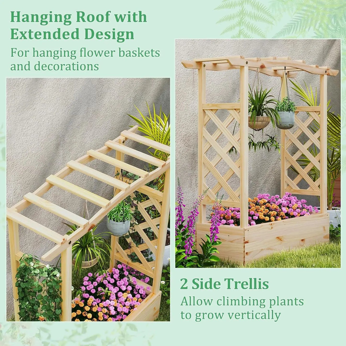 Elevated Garden Box with Trellis for Climbing Vines/plants for Outdoor Patio or Balcony 44x14x45