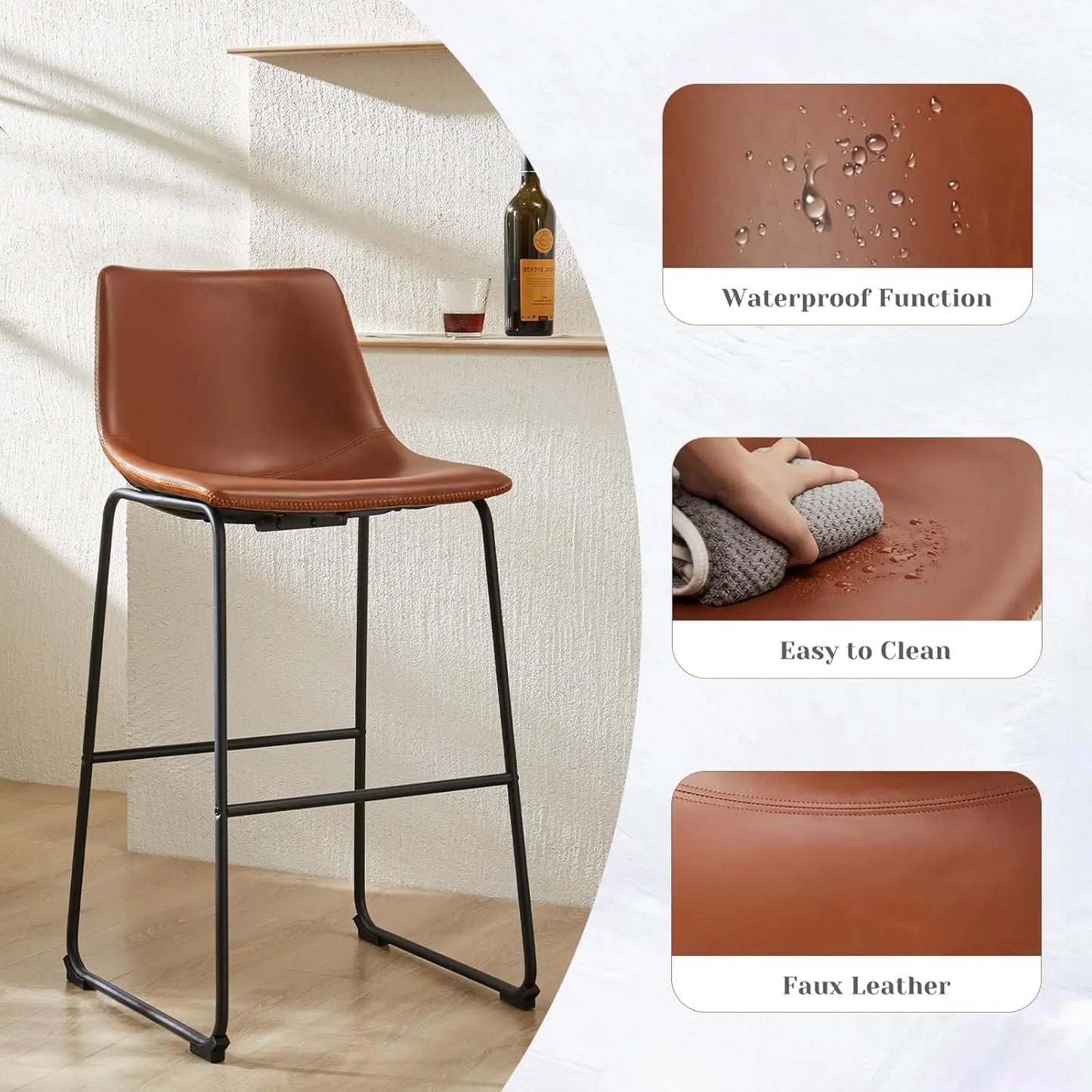 Counter Height Bar Stools Set of 4, 30 inch Height Stool ,Faux Leather with Back