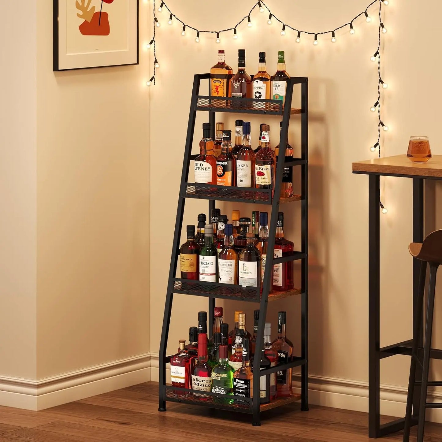 4‑Tier Trapezoid Liquor Stand – Tiered Bottle Display Shelf for Home Bar