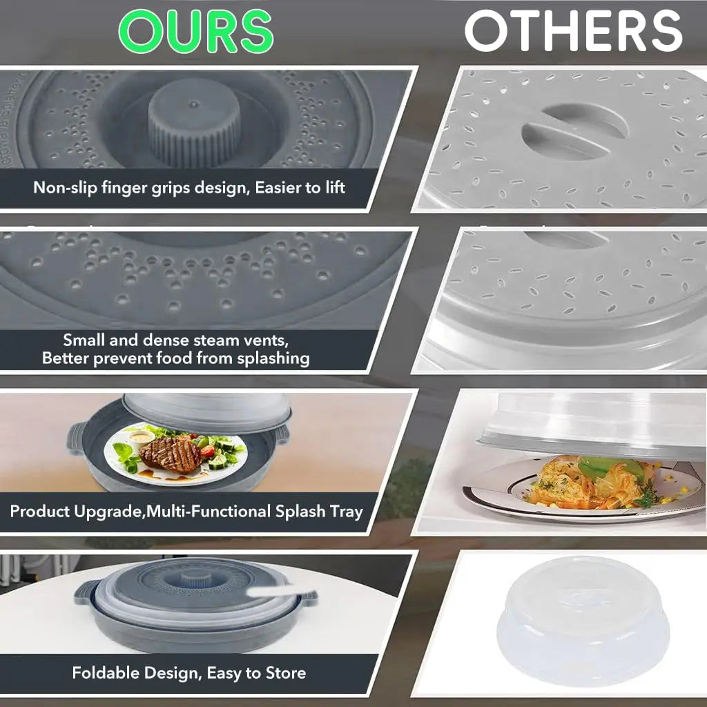 10.2" Microwave Plate Cover – Collapsible 2‑in‑1 Splatter Guard & Multi‑Purpose Lid