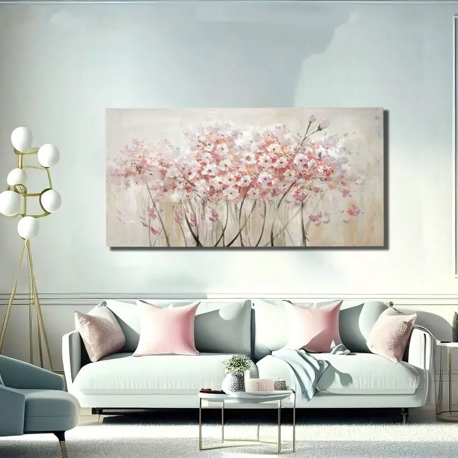 White Floral Oil Painting Canvas Art Wall - Botanical Picture Graffiti Wall Art for Bedroom, Living Room