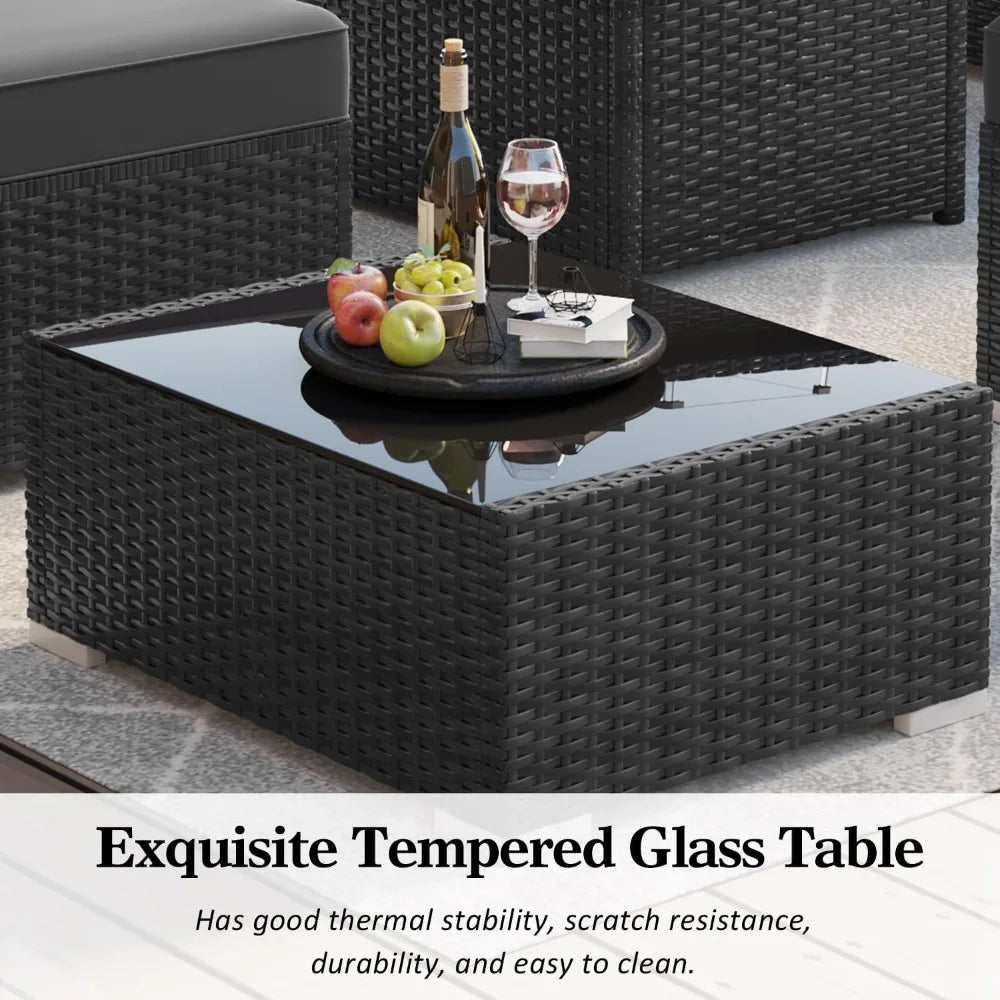 15‑Piece Rattan Wicker Patio Furniture Set – Outdoor Seating Set with Fire Pit Table