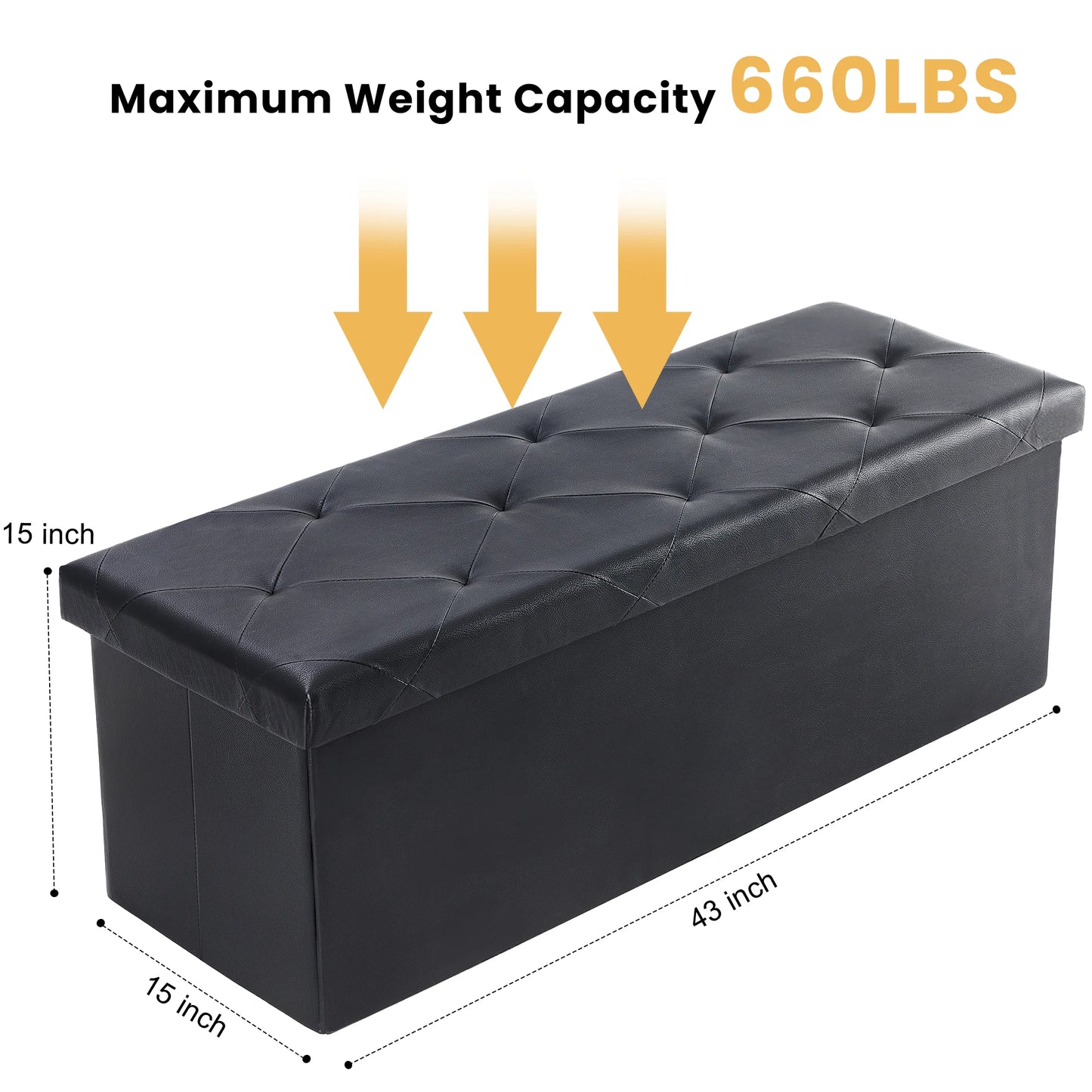43" Leather Folding Ottoman – Storage Bench with Padded Seat