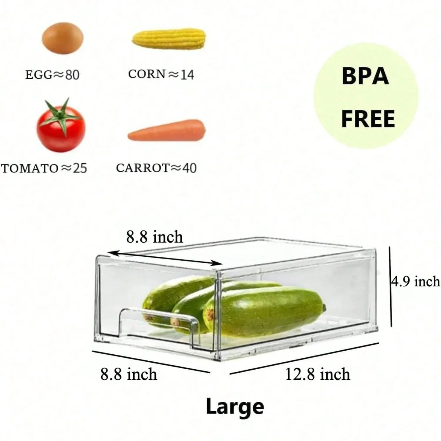 Clear Pull‑Out Refrigerator Drawers (2‑Pack) – Stackable Fridge Organizer Bins for Produce & Snacks