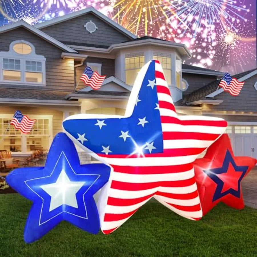 7FT 4th of July Inflatable – Patriotic Stars Outdoor Decoration with Built‑In LED Lights