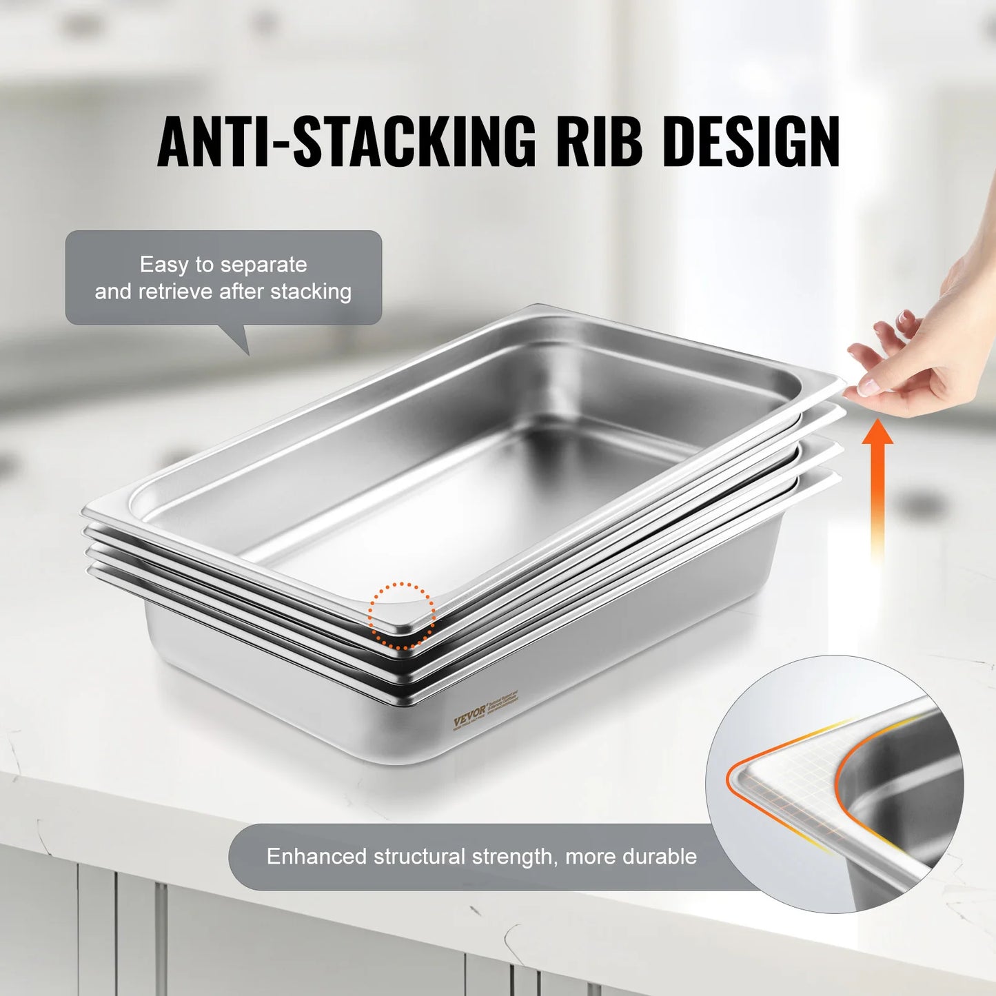 Stainless Steel Hotel Pans – 4‑Pack Full‑Size Anti‑Jam Steam Table Pans with Lids