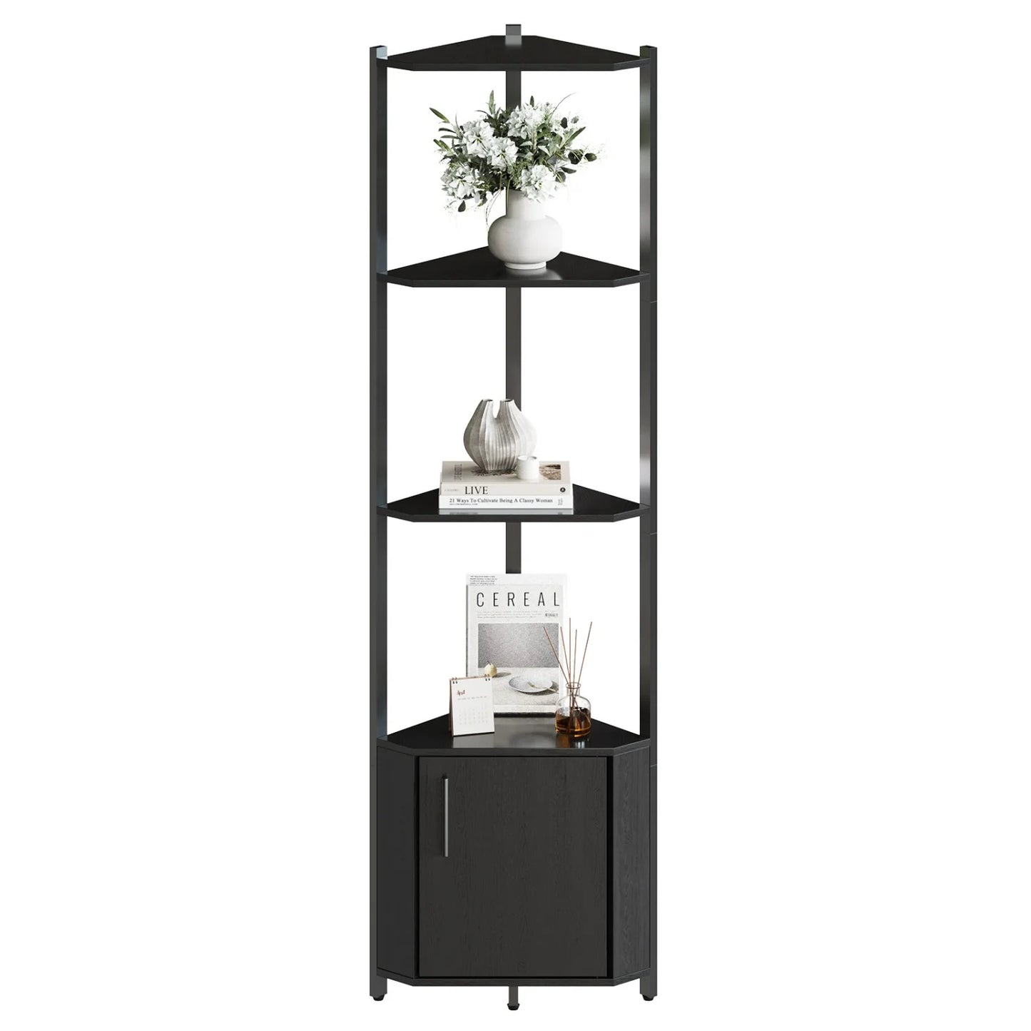 58" Tall Corner Bookshelf | 5-Tier Industrial Storage & Display Stand