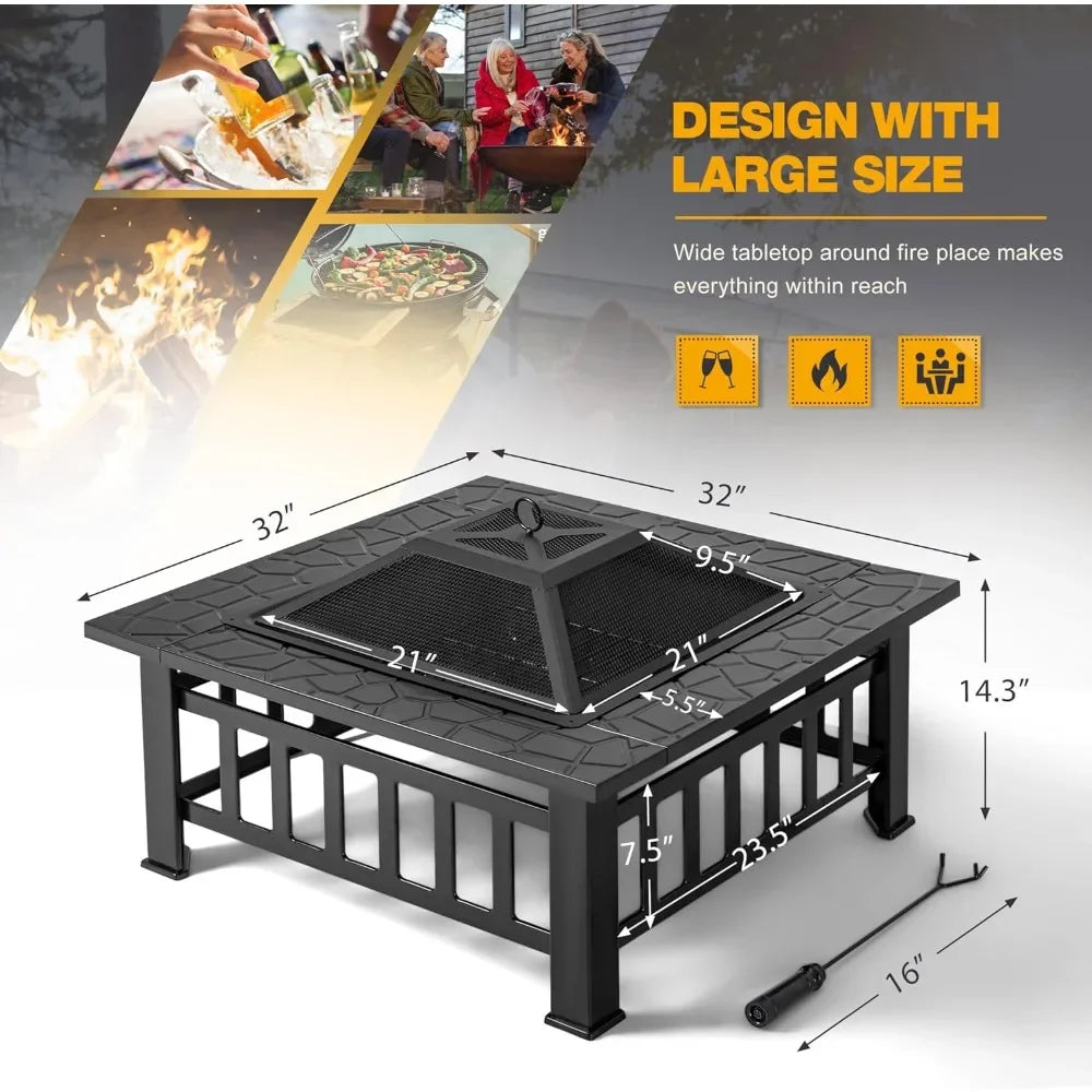 Outdoor Fire Pit  with Waterproof Cover for Outside