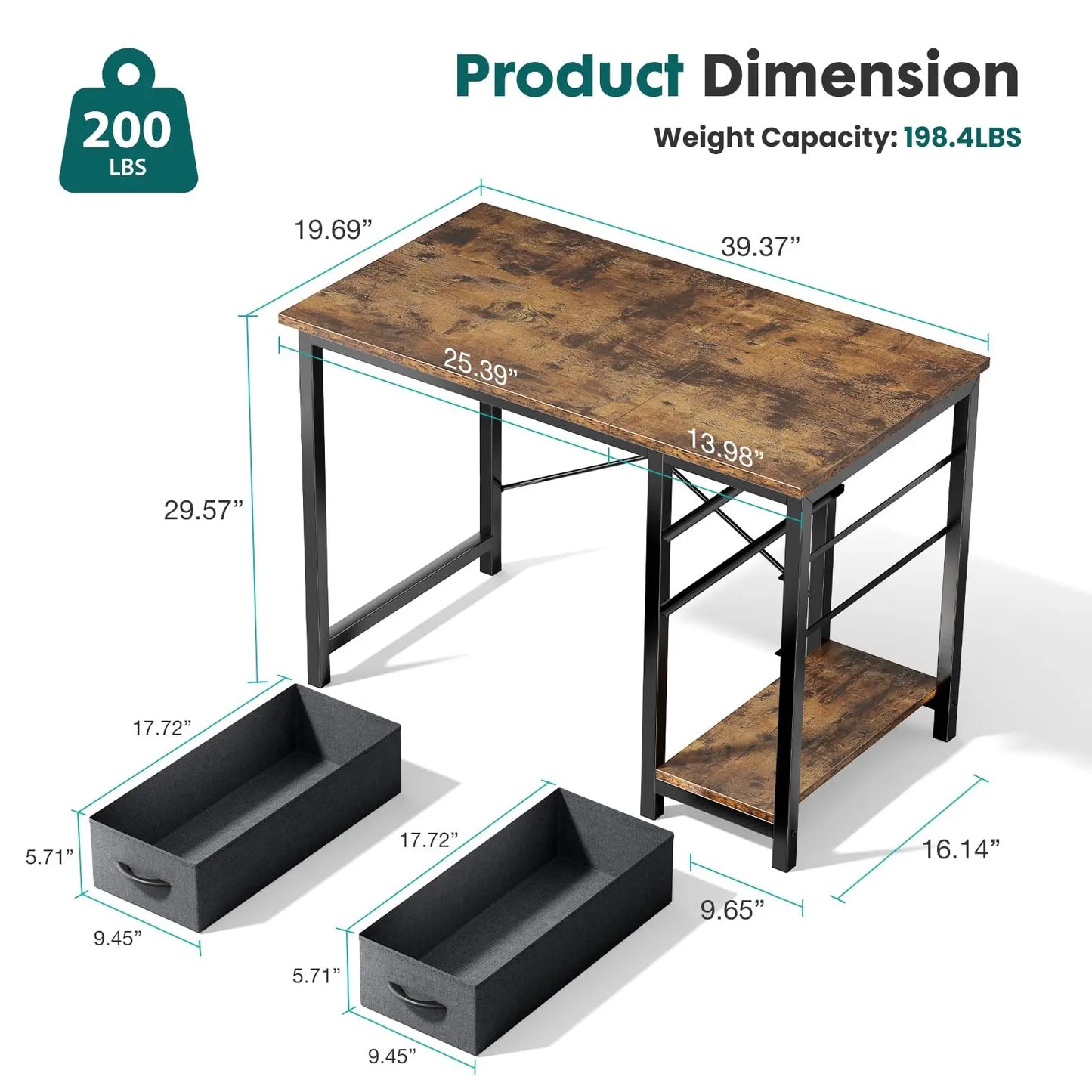 47" Home Office Desk with 2 Adjustable Drawers – Wood Computer & Writing Table