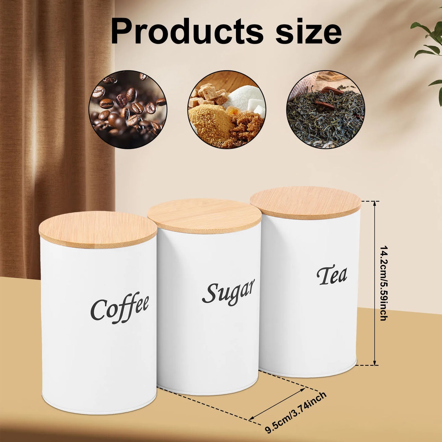 3Pcs Coffee Bean Organizer - Tea, Coffee, and Sugar Canisters Set with Lid