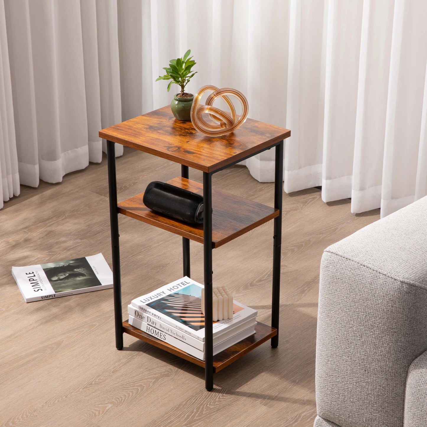 3-Tier End Table Side Tables with Adjustable Feet