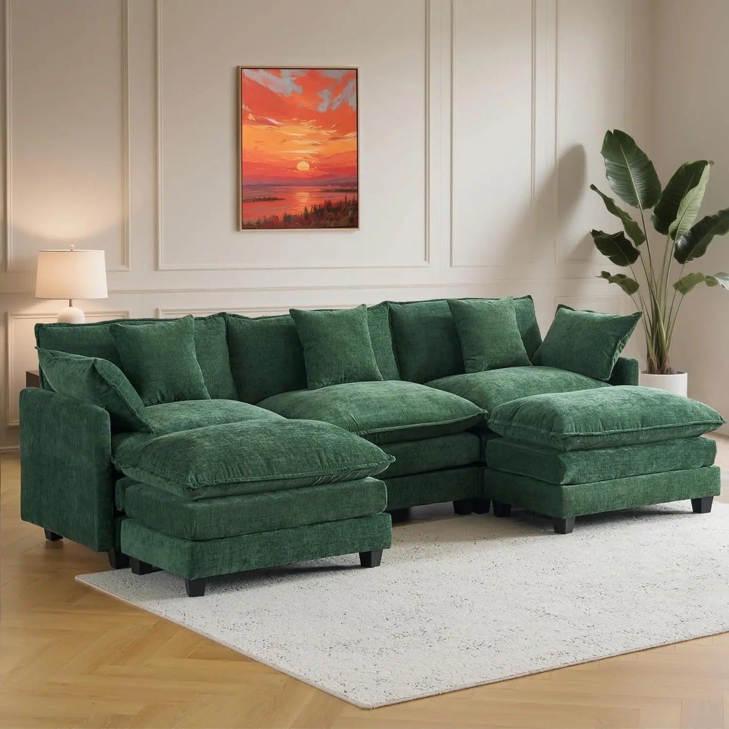 Modular Sectional Sofa with 2 Movable Ottomans, Deep Seats