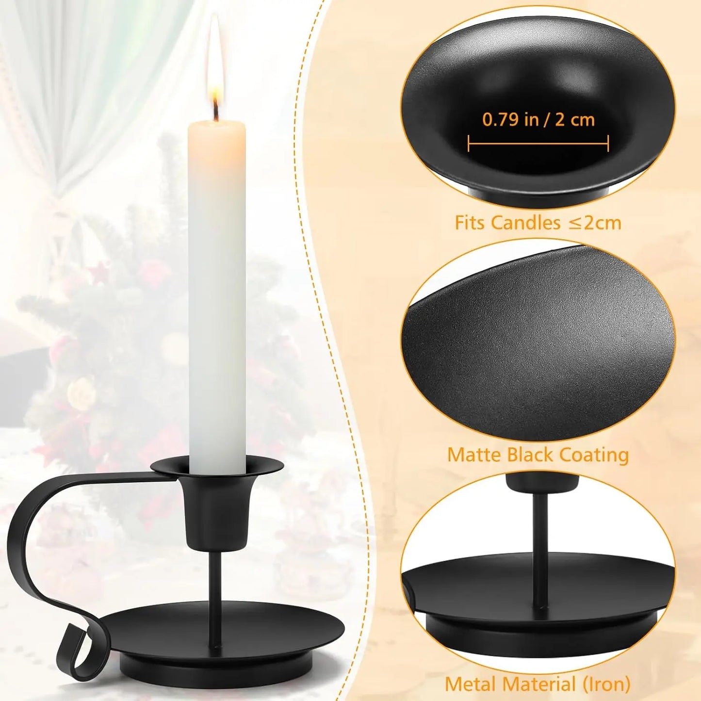 Vintage Metal Candlestick Holders – Matte Black Taper Stands (Set of 2)