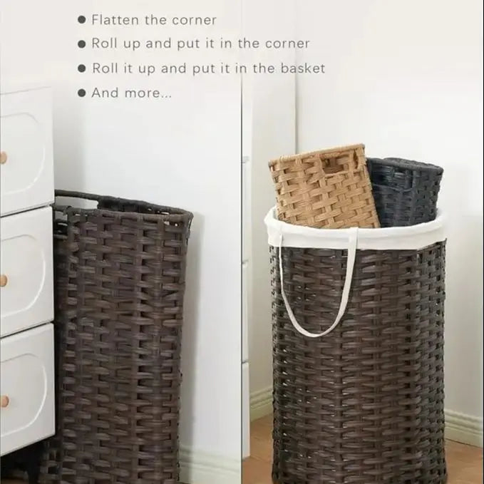 Laundry basket, hand-woven rattan laundry basket,  26.5 gallon round laundry basket