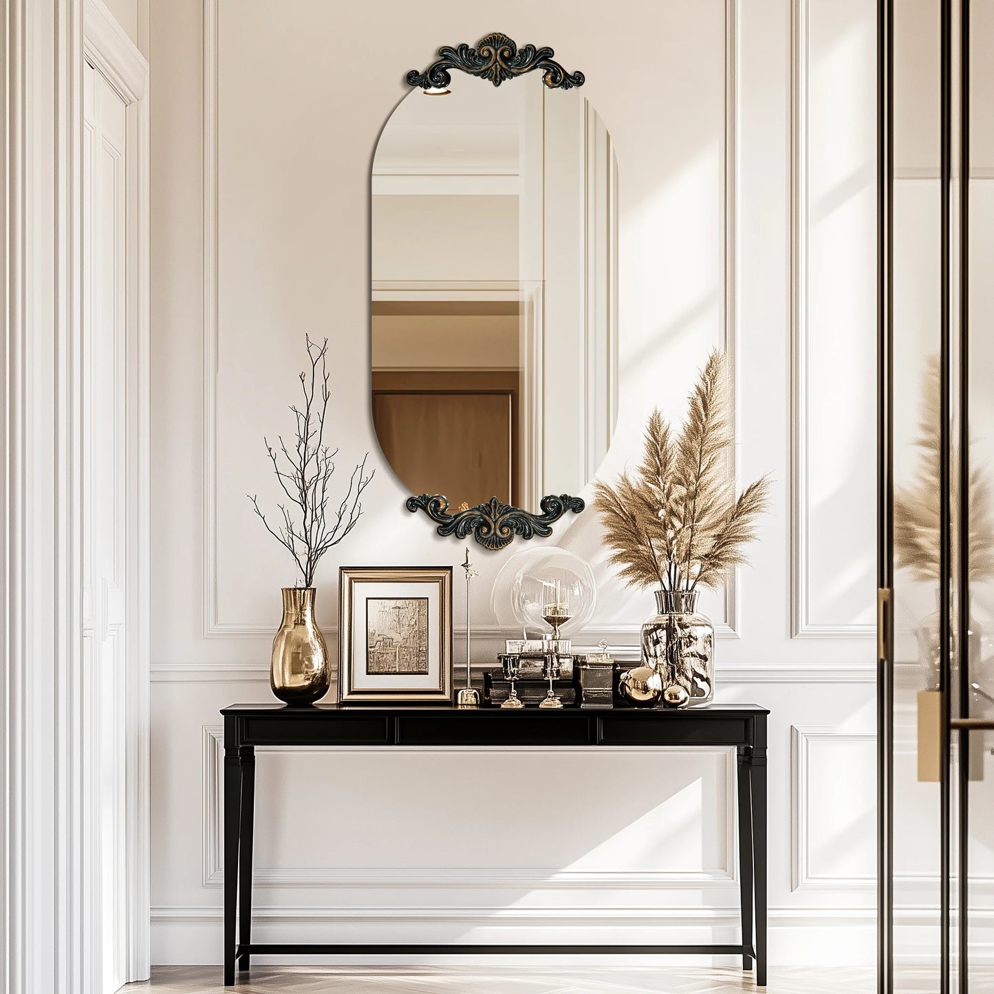 Vintage Baroque Arched Wall Mirror – Antique Gold Accent