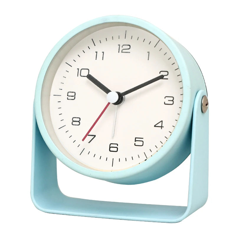 Creative Metal Swivel Desk Clock – Silent Retro Bedside Alarm