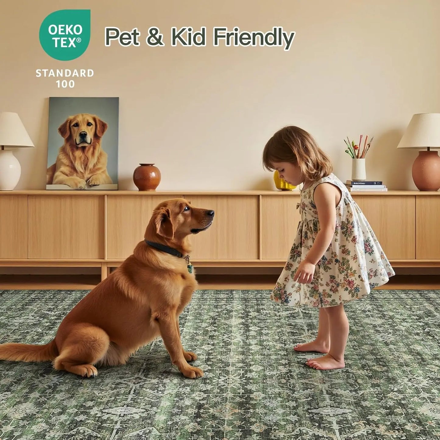 8x10' Washable Area Rug with Non-Slip Backing