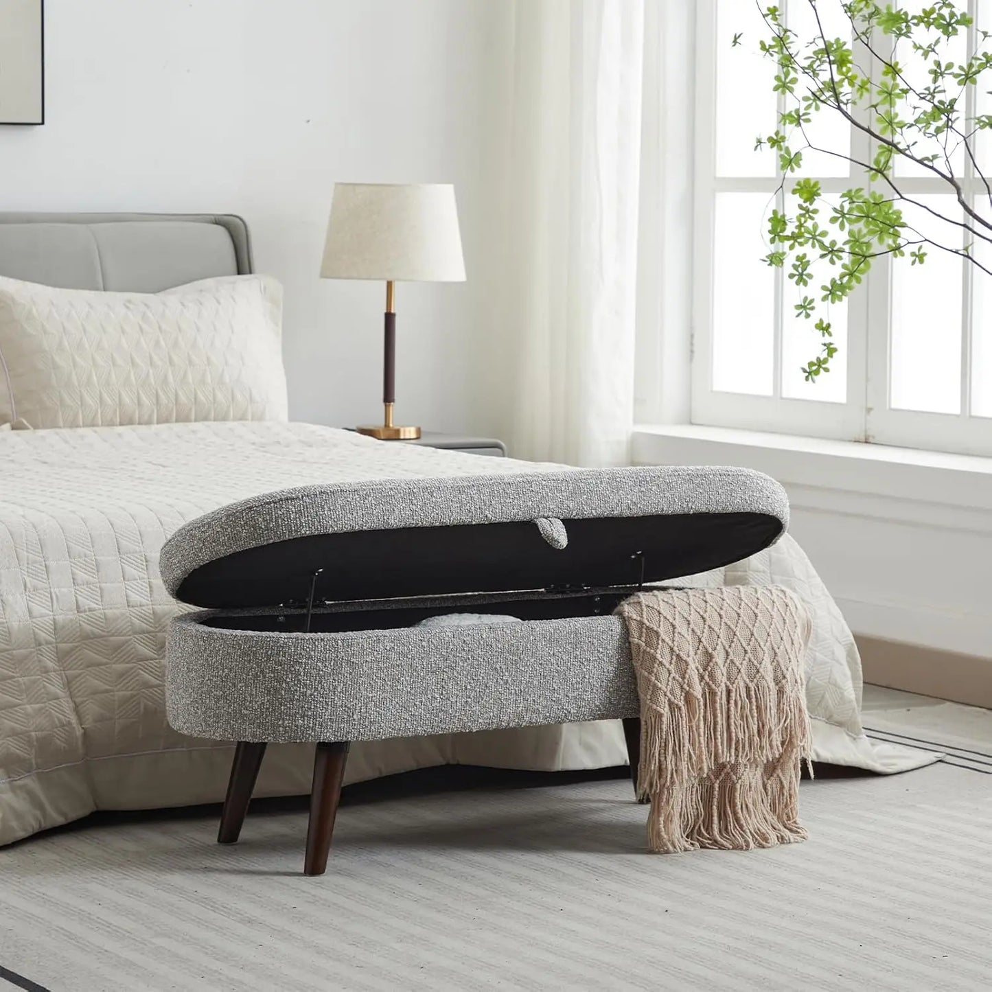 44" Storage Ottoman Bench, 300Lb. Capacity, Upholstered with Wood Legs