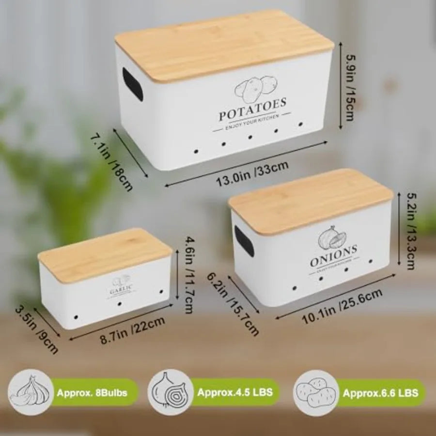 Metal Kitchen Vegetable Storage Set of 3 for Onion Garlic Potato Storage